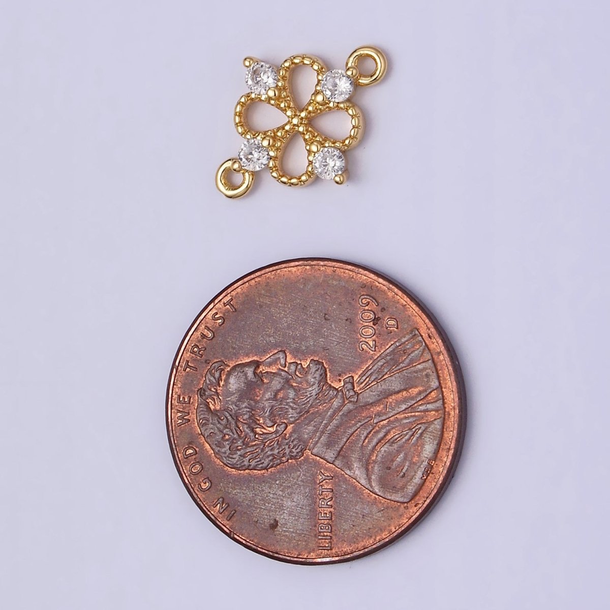16K Gold Filled Beaded Quatrefoil Clover Butterfly CZ Connector in Gold &amp; Silver | Y-910