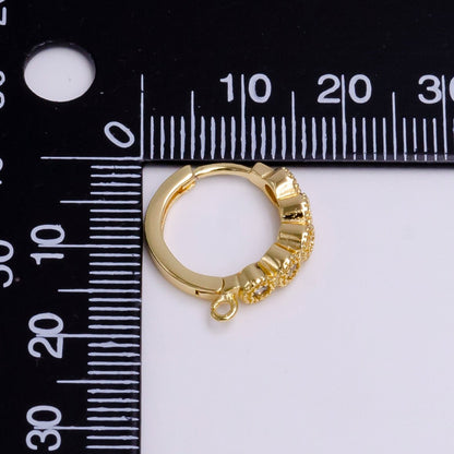 16K Gold Filled Beaded Round Clear CZ Lined 16.5mm Open Loop Huggie Earrings Supply | Z-912
