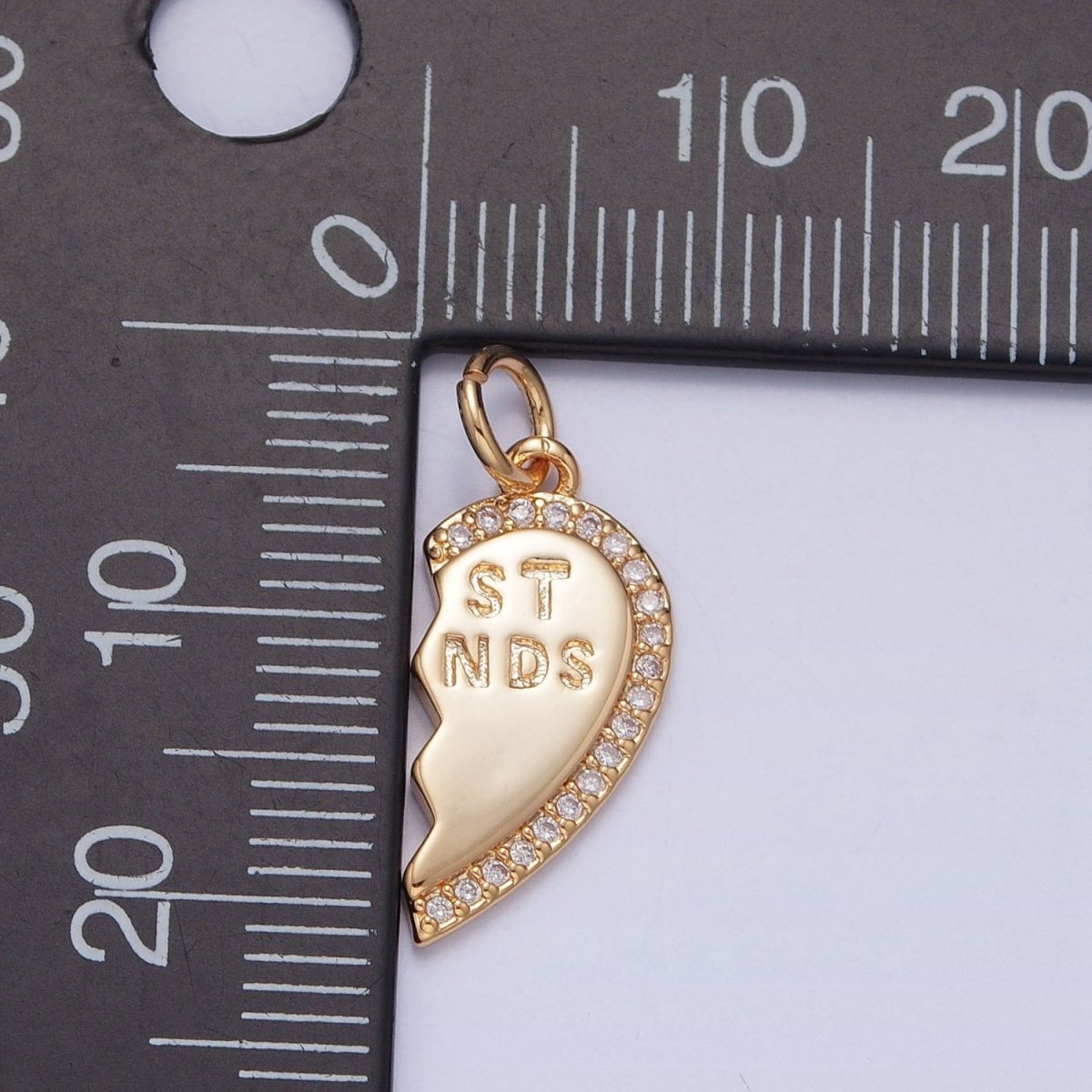 16K Gold Filled Best Friends Micro Paved Cubic Zirconia Breakable Heart Charm Set For Jewelry Making | X-228