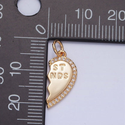 16K Gold Filled Best Friends Micro Paved Cubic Zirconia Breakable Heart Charm Set For Jewelry Making | X-228