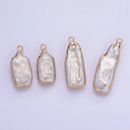 16K Gold Filled Biwa Freshwater Pearl Foil Bezel Charm | P1859