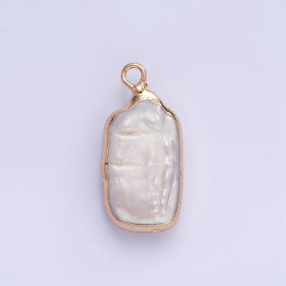 16K Gold Filled Biwa Freshwater Pearl Foil Bezel Charm | P1859