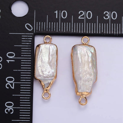 16K Gold Filled Biwa Freshwater Pearl Foil Bezel Connector | P1858