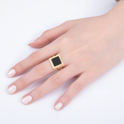 16K Gold Filled Black Bezel Square Solitaire Ring | Rings-00060