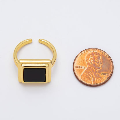 16K Gold Filled Black Bezel Square Solitaire Ring | Rings-00060