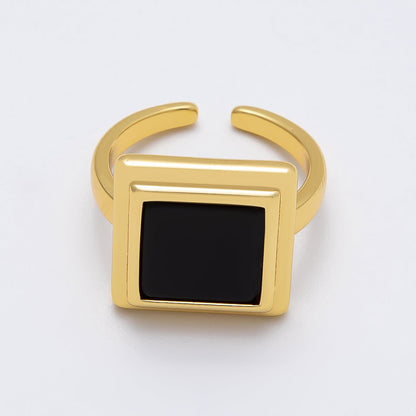16K Gold Filled Black Bezel Square Solitaire Ring | Rings-00060