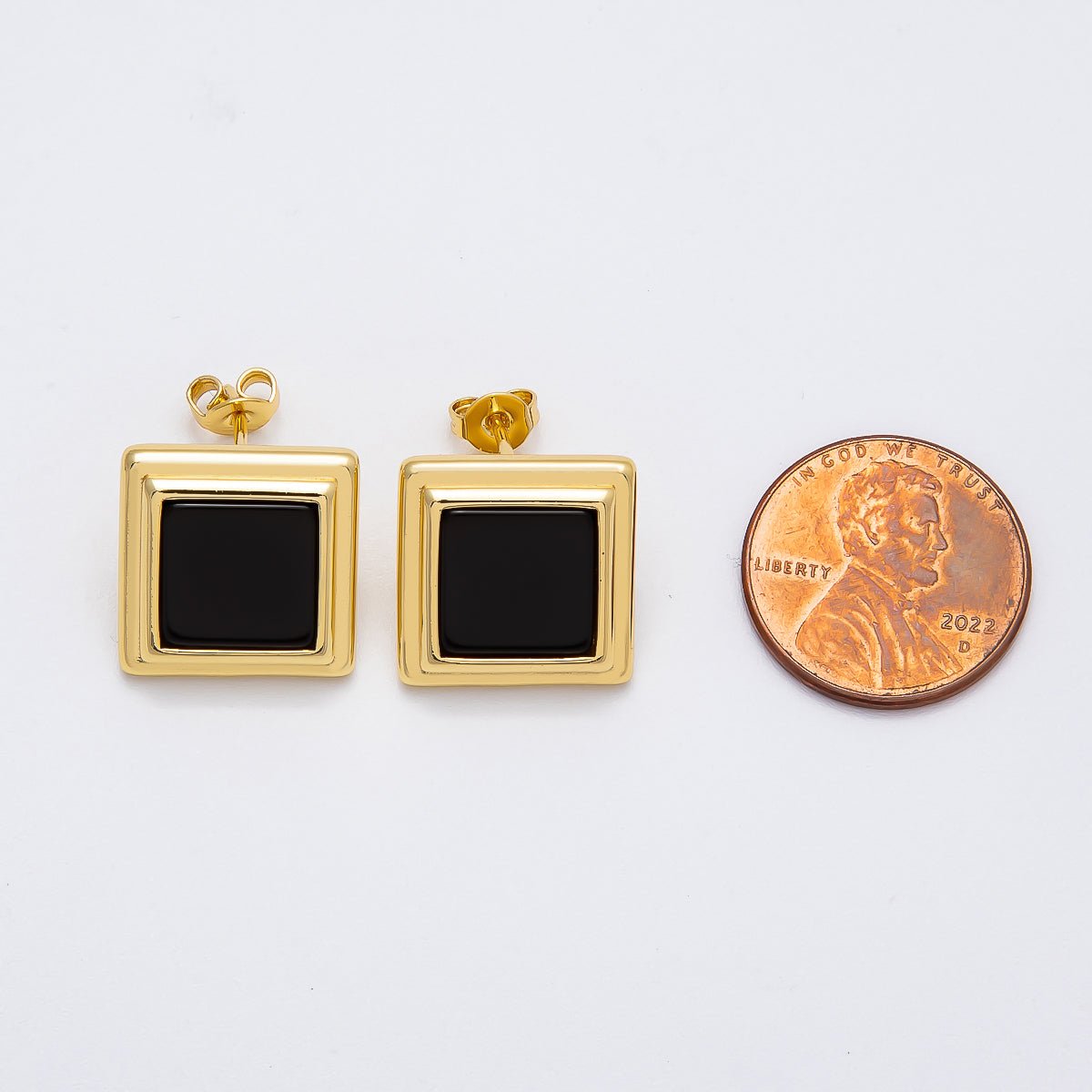 16K Gold Filled Black Bezel Square Stud Earrings | Earrings-00262