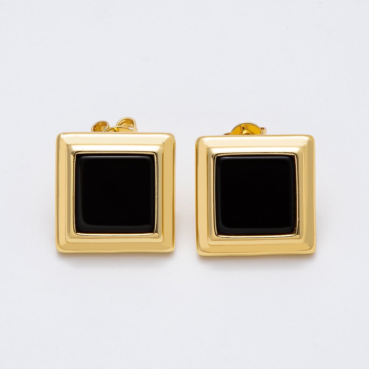 16K Gold Filled Black Bezel Square Stud Earrings | Earrings-00262