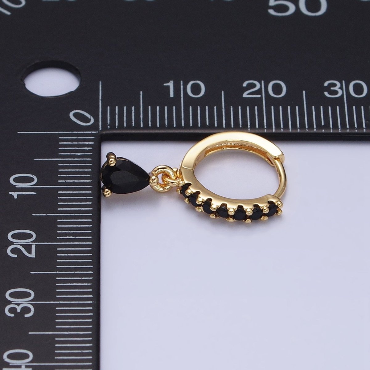 16K Gold Filled Black CZ Teardrop Micro Paved Huggie Earrings in Gold &amp; Silver | AD839 AD840