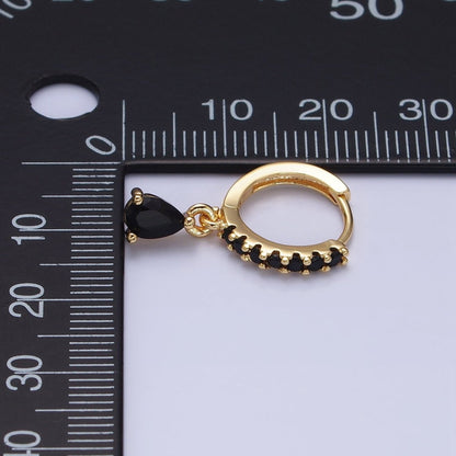 16K Gold Filled Black CZ Teardrop Micro Paved Huggie Earrings in Gold &amp; Silver | AD839 AD840