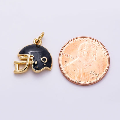 16K Gold Filled Black Enamel Football Sports Helmet Charm | Charrms-01488