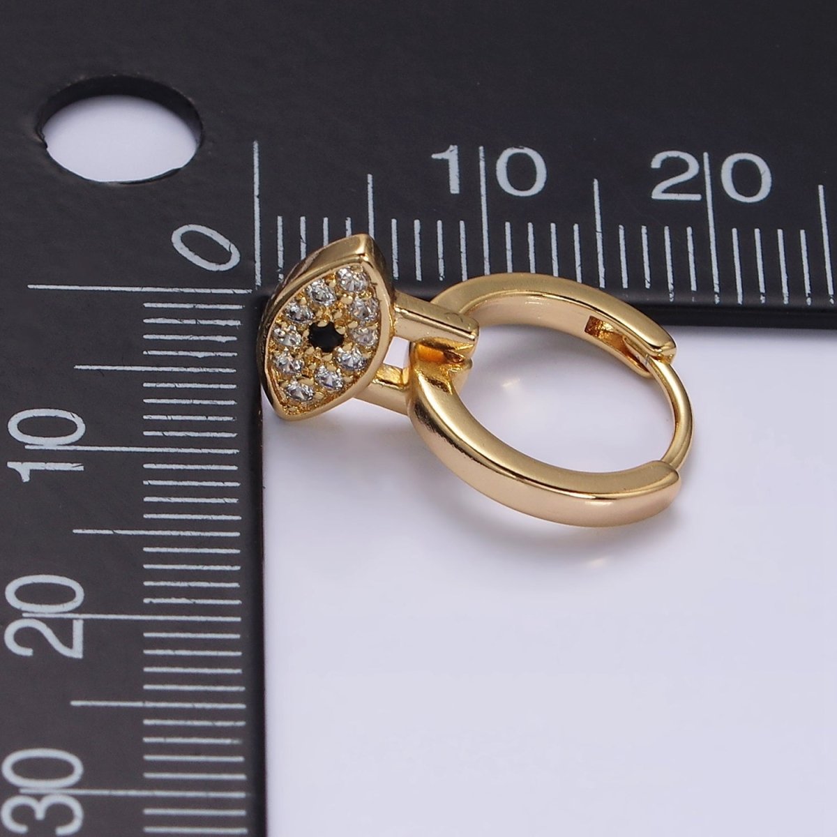 16K Gold Filled Black Evil Eye Micro Paved Drop Huggie Earrings in Gold &amp; Silver | AD1265 AD1266