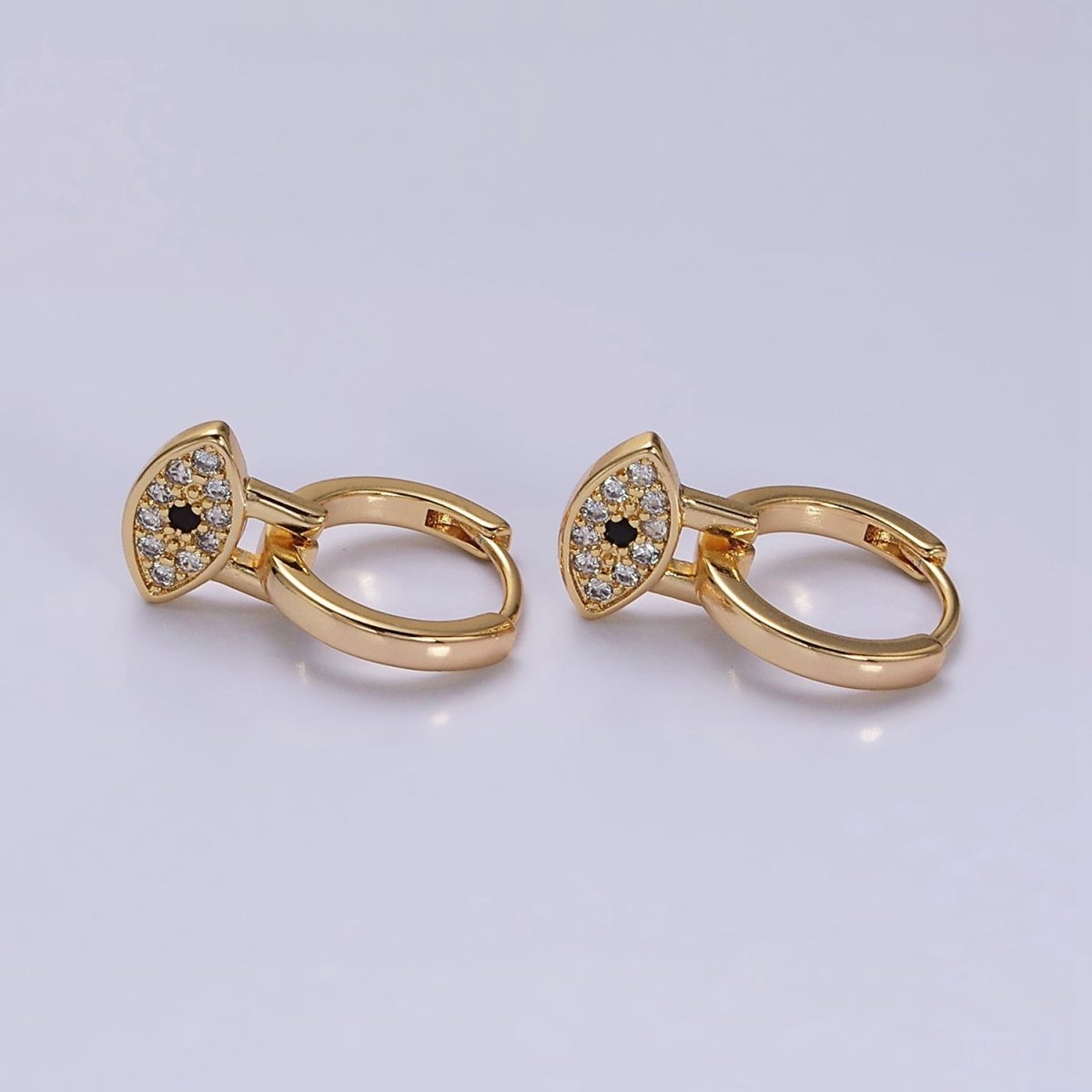 16K Gold Filled Black Evil Eye Micro Paved Drop Huggie Earrings in Gold &amp; Silver | AD1265 AD1266