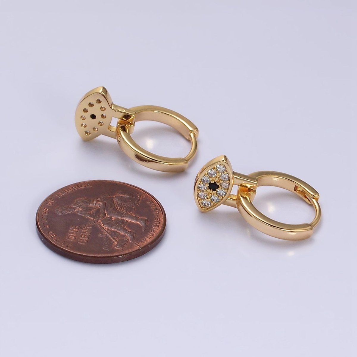 16K Gold Filled Black Evil Eye Micro Paved Drop Huggie Earrings in Gold &amp; Silver | AD1265 AD1266