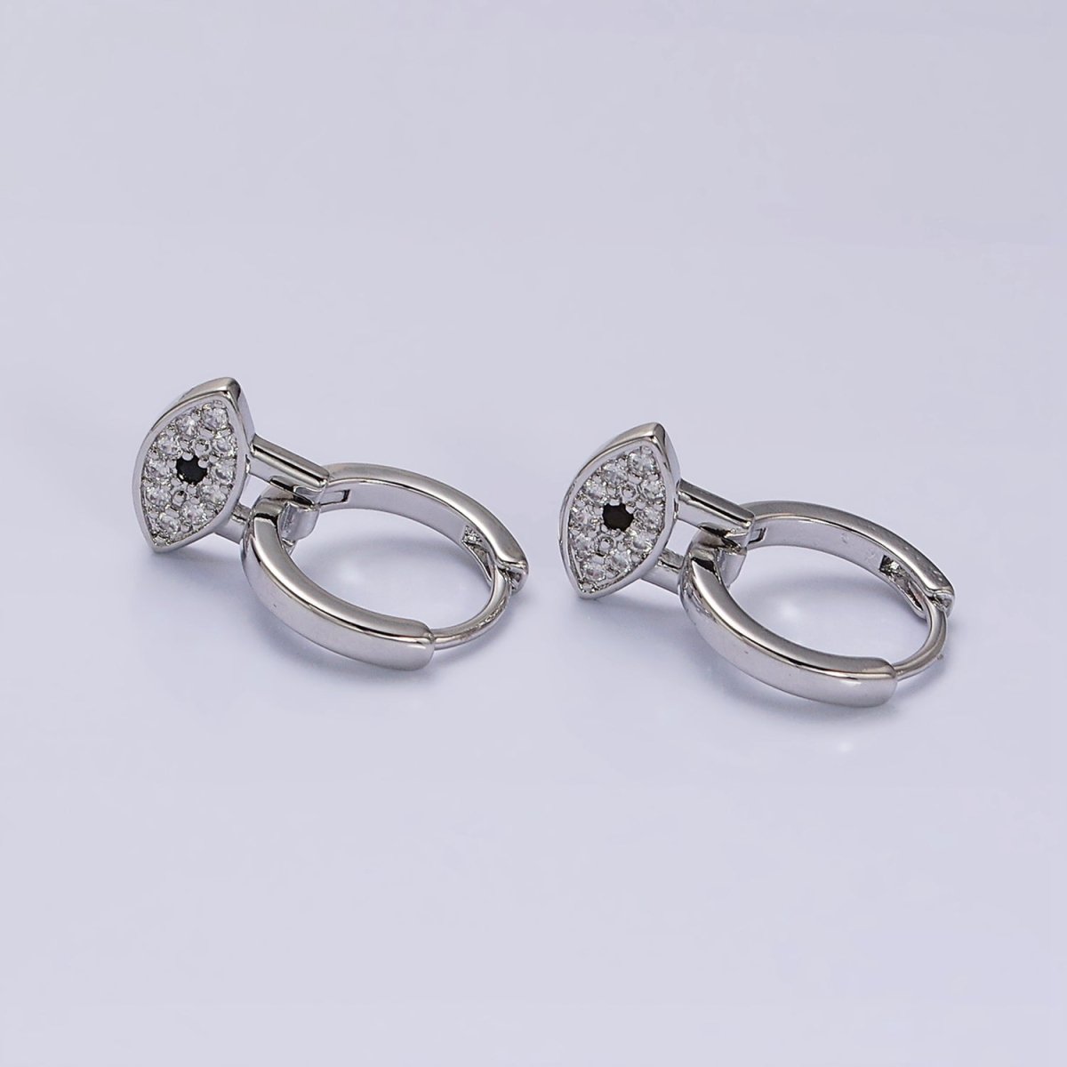 16K Gold Filled Black Evil Eye Micro Paved Drop Huggie Earrings in Gold &amp; Silver | AD1265 AD1266