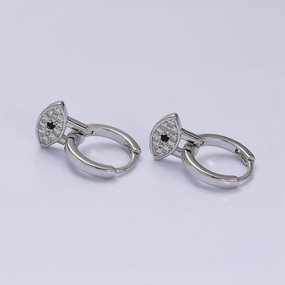16K Gold Filled Black Evil Eye Micro Paved Drop Huggie Earrings in Gold &amp; Silver | AD1265 AD1266