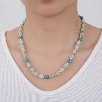 16K Gold Filled Blue Aquamarine Multifaceted Gemstone Bead 17.5 Inch Handmade Necklace | WA-00332