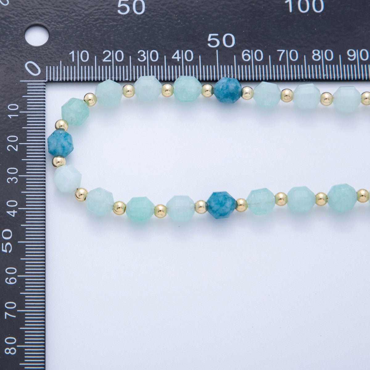 16K Gold Filled Blue Aquamarine Multifaceted Gemstone Bead 17.5 Inch Handmade Necklace | WA-00332