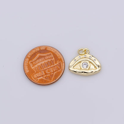 16K Gold Filled Blue, Clear CZ Hammered Evil Eye Charm | M136