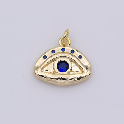 16K Gold Filled Blue, Clear CZ Hammered Evil Eye Charm | M136