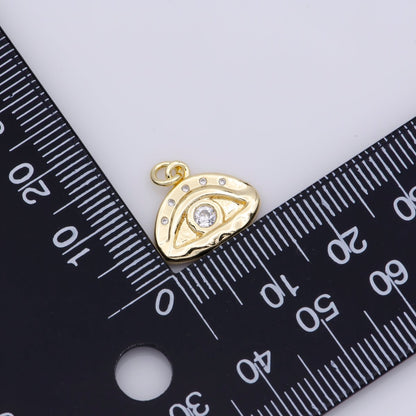 16K Gold Filled Blue, Clear CZ Hammered Evil Eye Charm | M136