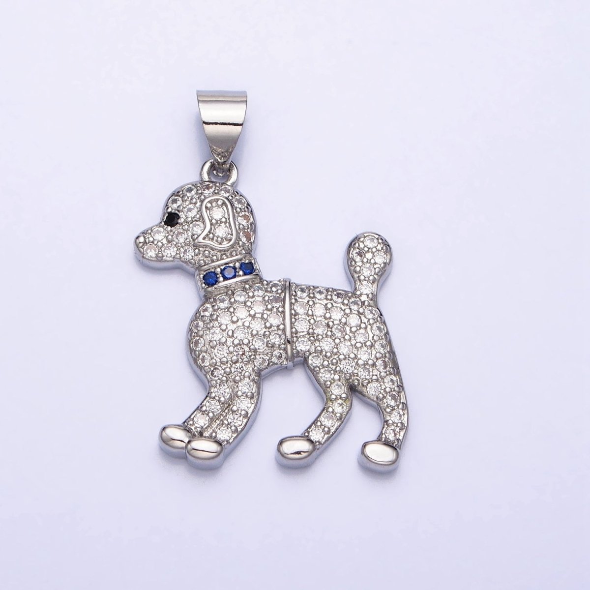 16K Gold Filled Blue-Collared Micro Paved CZ Dog Pet Animal Pendant in Gold &amp; Silver | AA388 AA389