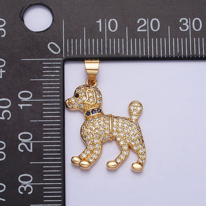 16K Gold Filled Blue-Collared Micro Paved CZ Dog Pet Animal Pendant in Gold &amp; Silver | AA388 AA389