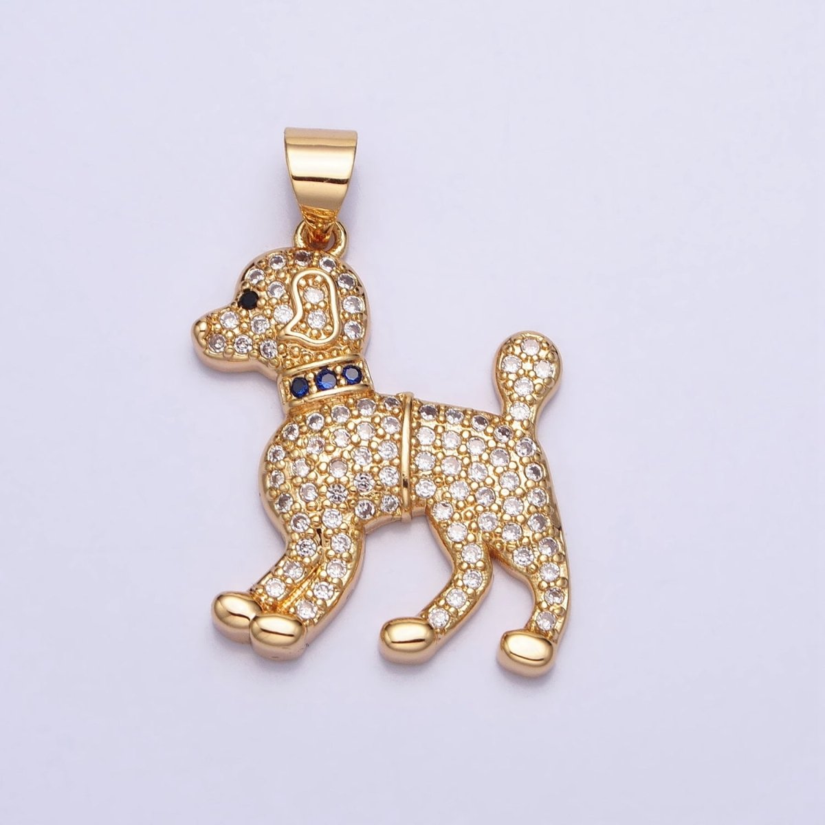 16K Gold Filled Blue-Collared Micro Paved CZ Dog Pet Animal Pendant in Gold &amp; Silver | AA388 AA389