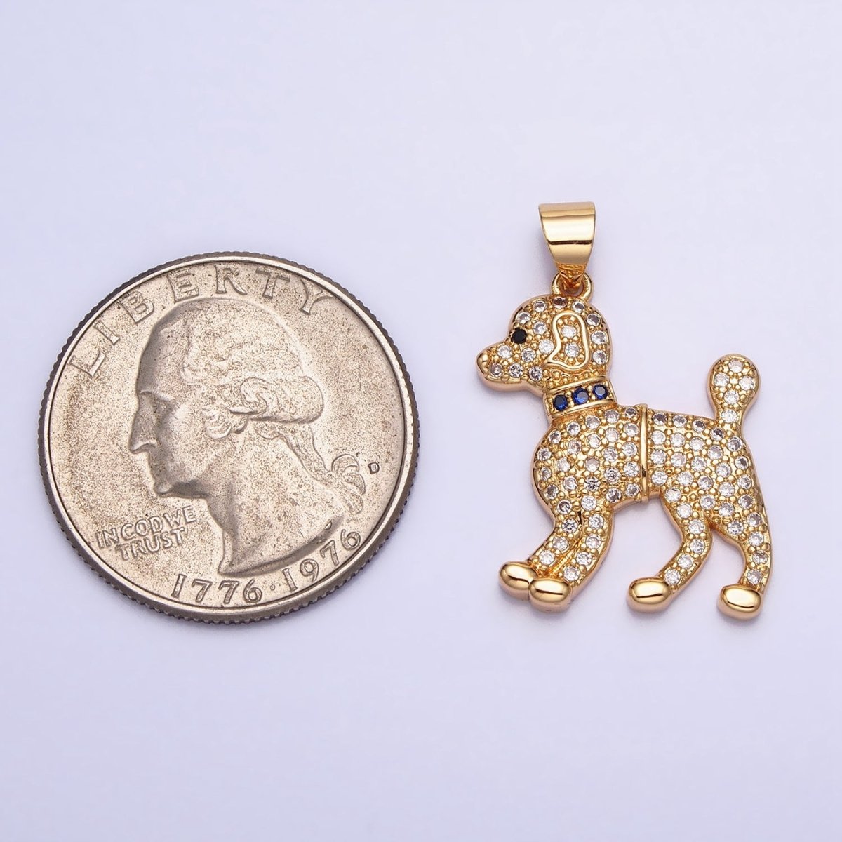 16K Gold Filled Blue-Collared Micro Paved CZ Dog Pet Animal Pendant in Gold &amp; Silver | AA388 AA389