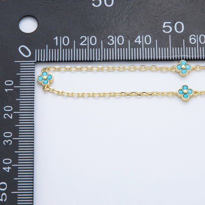 16K Gold Filled Blue Turquoise Flower Cable Unfinished Chain by Yard | Roll-1618