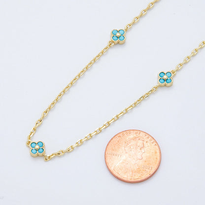 16K Gold Filled Blue Turquoise Flower Cable Unfinished Chain by Yard | Roll-1618