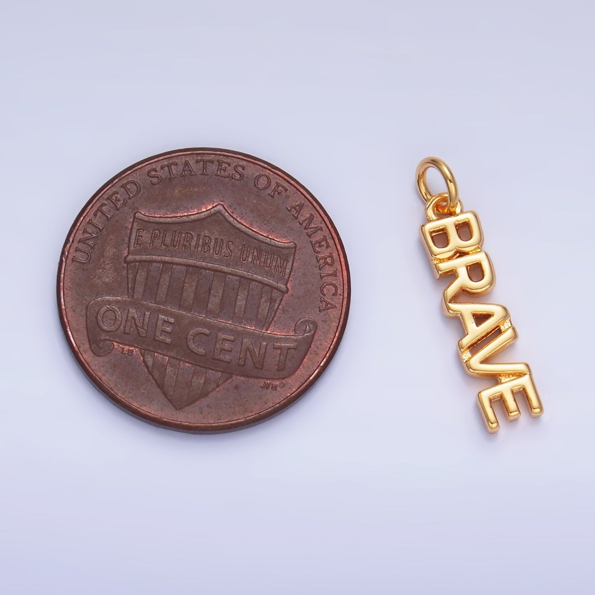 16K Gold Filled "BRAVE" Script Charm in Gold &amp; Silver | W317