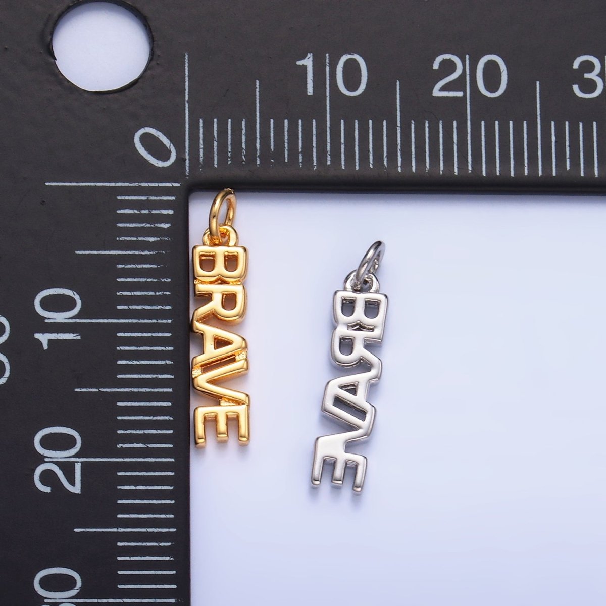 16K Gold Filled "BRAVE" Script Charm in Gold &amp; Silver | W317