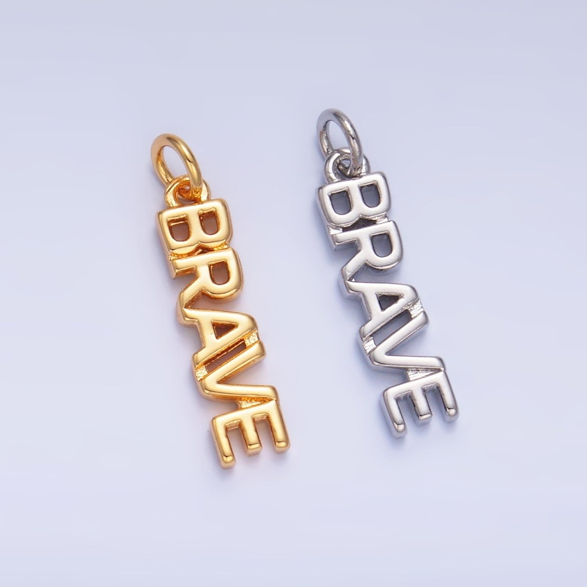 16K Gold Filled "BRAVE" Script Charm in Gold &amp; Silver | W317