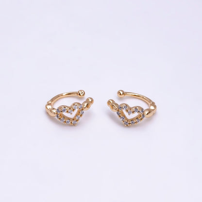 16K Gold Filled Bubble Open Heart Micro Paved CZ Ear Cuff Earrings | AI097