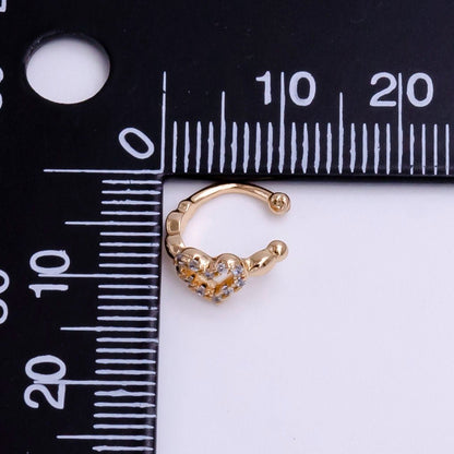 16K Gold Filled Bubble Open Heart Micro Paved CZ Ear Cuff Earrings | AI097