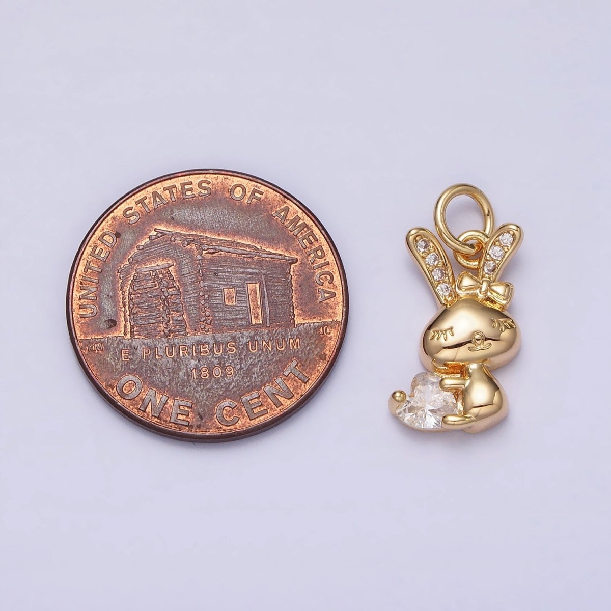 16K Gold Filled Bunny Rabbit Hugging Clear, Pink Heart CZ Add-On Charm | AC1185 - AC1188