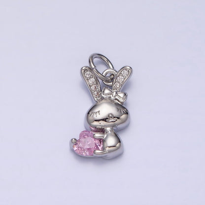 16K Gold Filled Bunny Rabbit Hugging Clear, Pink Heart CZ Add-On Charm | AC1185 - AC1188