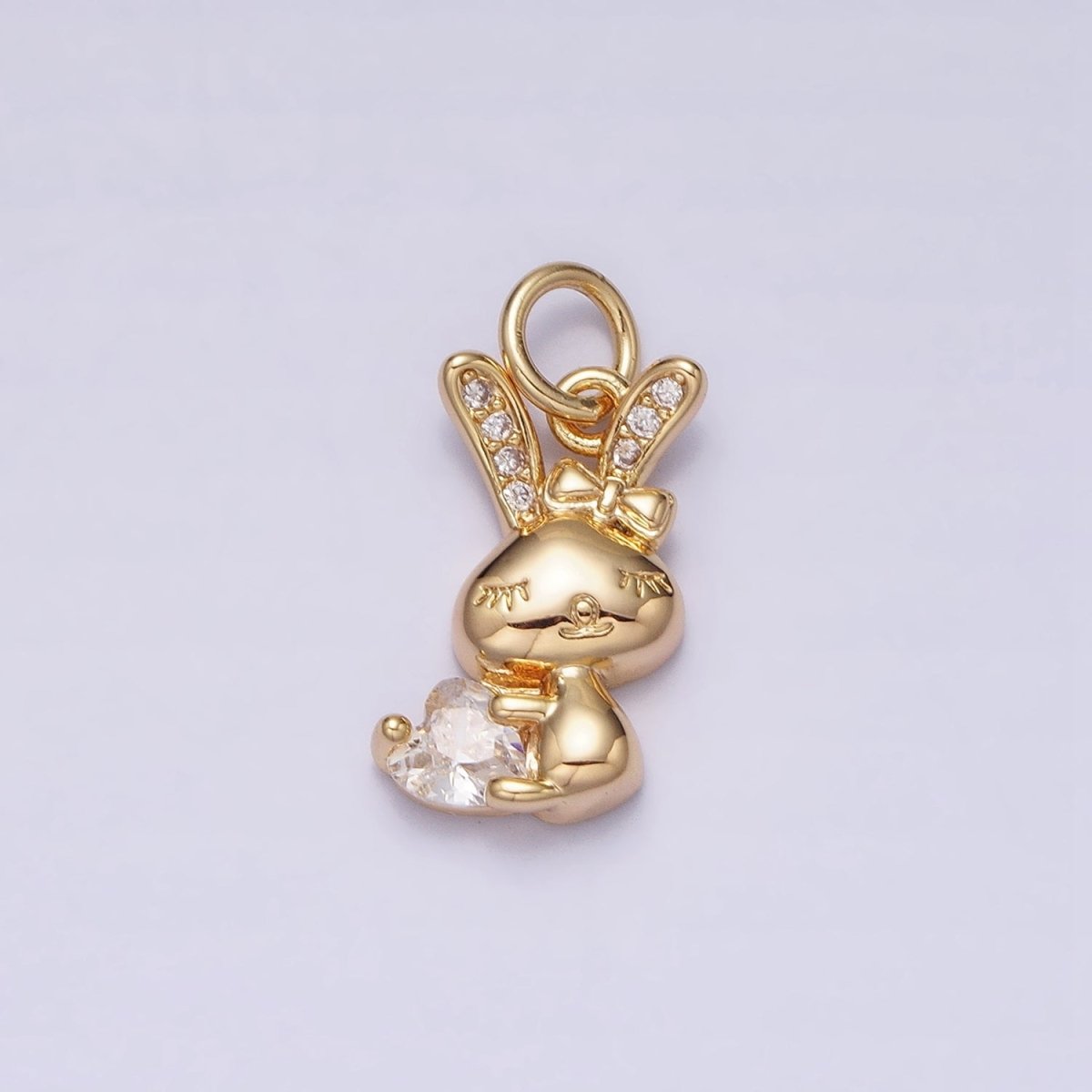 16K Gold Filled Bunny Rabbit Hugging Clear, Pink Heart CZ Add-On Charm | AC1185 - AC1188