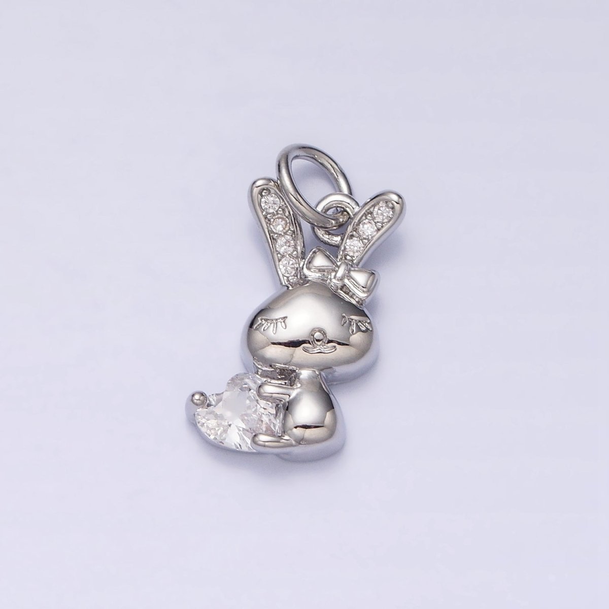 16K Gold Filled Bunny Rabbit Hugging Clear, Pink Heart CZ Add-On Charm | AC1185 - AC1188