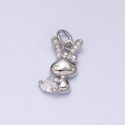16K Gold Filled Bunny Rabbit Hugging Clear, Pink Heart CZ Add-On Charm | AC1185 - AC1188