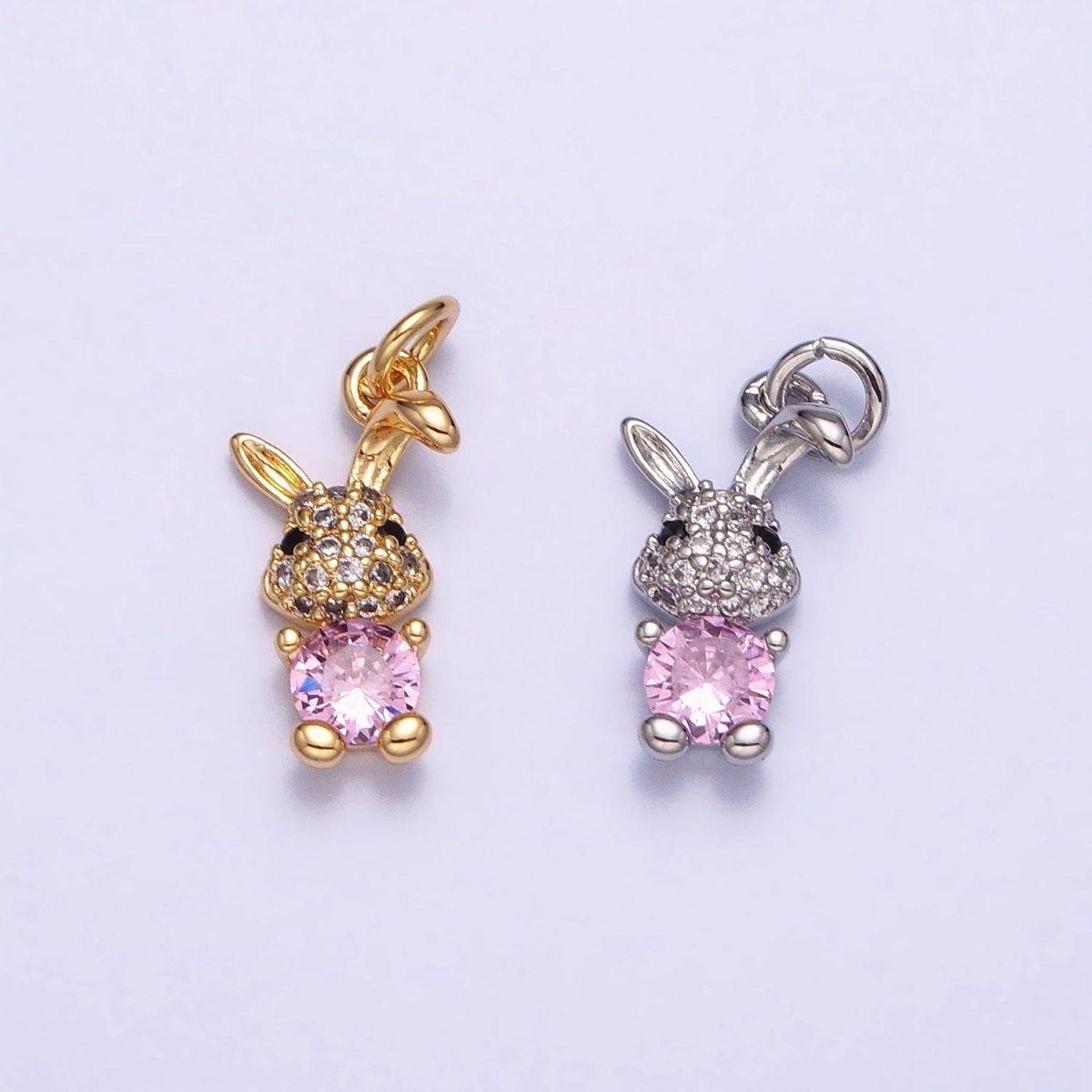 16K Gold Filled Bunny Rabbit Micro Paved Pink CZ Add-On Charm in Gold &amp; Silver | AC1215 AC1216