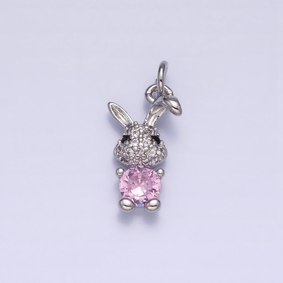 16K Gold Filled Bunny Rabbit Micro Paved Pink CZ Add-On Charm in Gold &amp; Silver | AC1215 AC1216