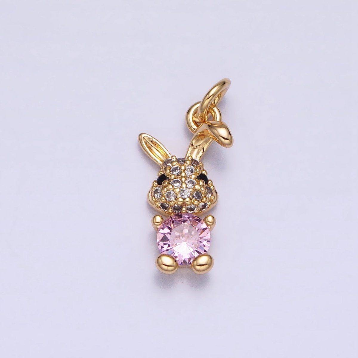 16K Gold Filled Bunny Rabbit Micro Paved Pink CZ Add-On Charm in Gold &amp; Silver | AC1215 AC1216