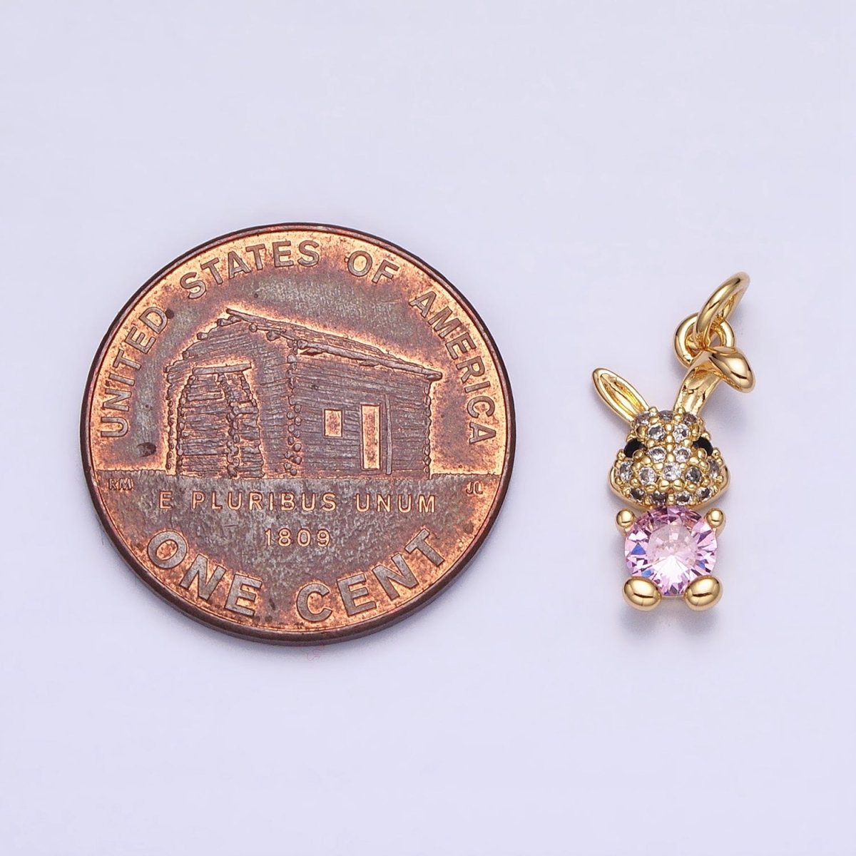 16K Gold Filled Bunny Rabbit Micro Paved Pink CZ Add-On Charm in Gold &amp; Silver | AC1215 AC1216