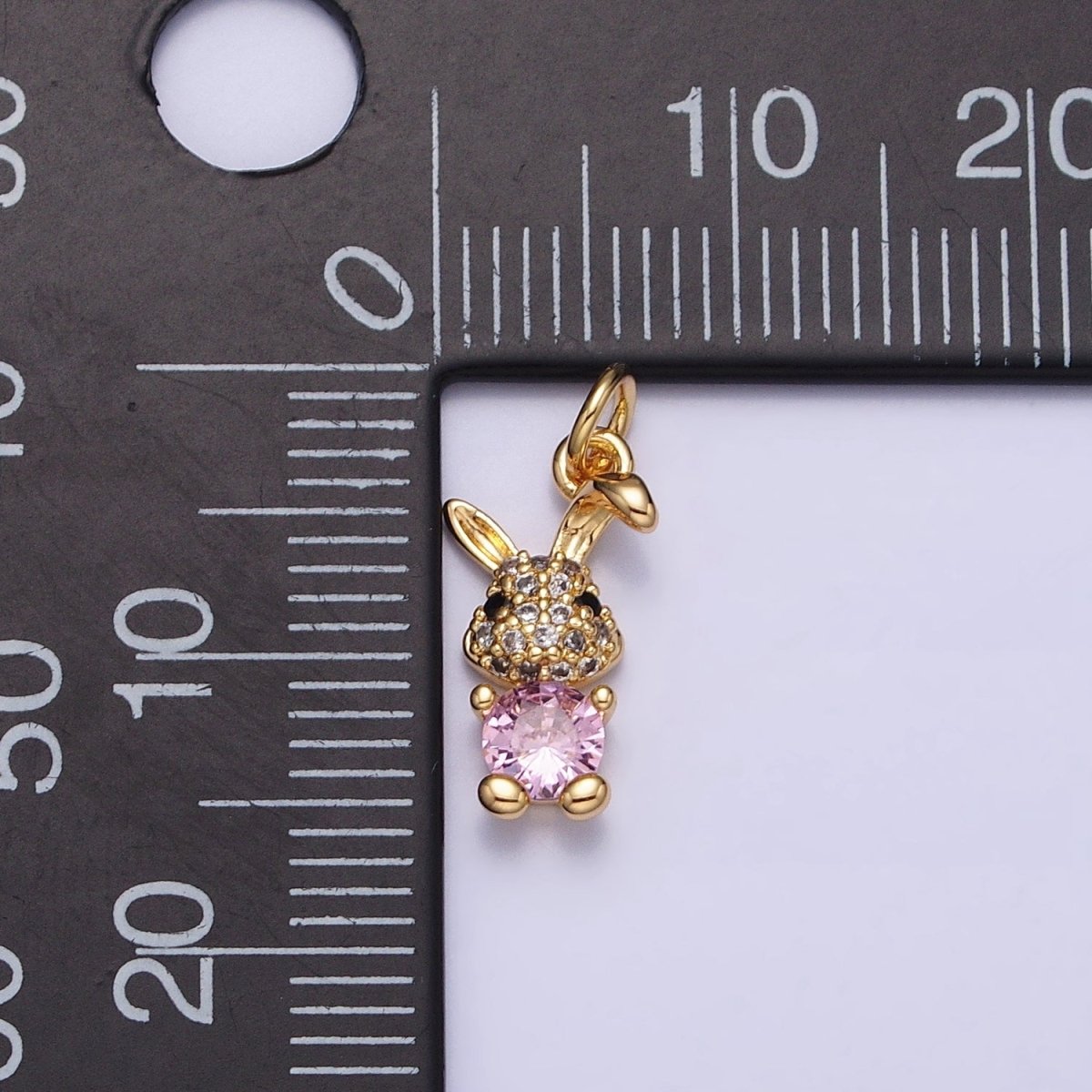 16K Gold Filled Bunny Rabbit Micro Paved Pink CZ Add-On Charm in Gold &amp; Silver | AC1215 AC1216