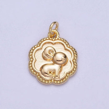 16K Gold Filled Bunny Rabbit Mini Beaded Rounded Octagonal Charm | Y-371