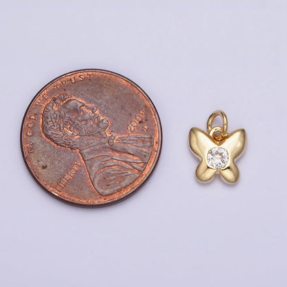 16K Gold Filled Butterfly Mariposa Round Clear CZ Add-On Mini Charm | AC1158