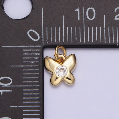 16K Gold Filled Butterfly Mariposa Round Clear CZ Add-On Mini Charm | AC1158
