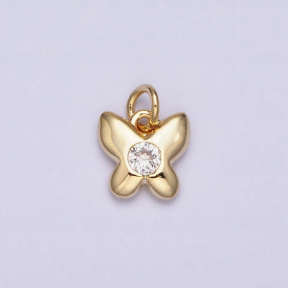 16K Gold Filled Butterfly Mariposa Round Clear CZ Add-On Mini Charm | AC1158
